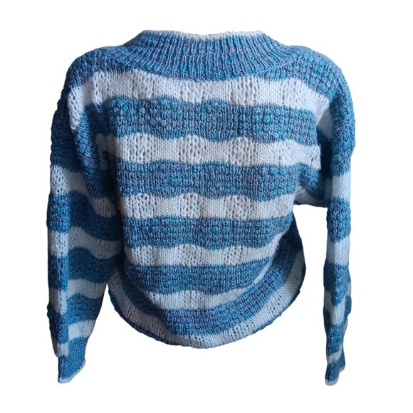 Women's Medium Preppy Sweater Vintage Oversize V-Neck Striped Valley girl 80s - Picture 4 of 7